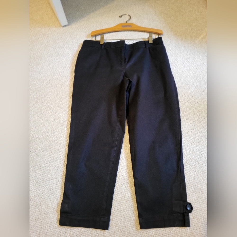 Talbots Women's Black Crop Chinos With Buttons At Bottom Of Leg